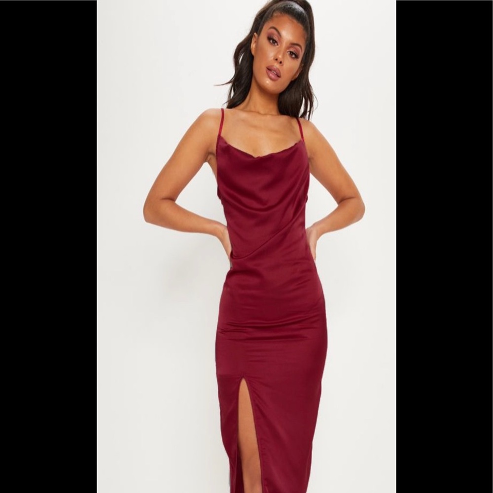 Strappy Satin Cowl Midi Dress